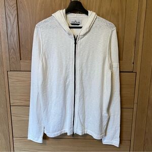 Stone Island Men’s Full Zip Hooded Sweatshirt White Medium Coastal Beach Travel